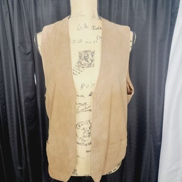 Vintage El Cuero de Cabra Tan Suede Leather Open Front Vest - Picture 1 of 10